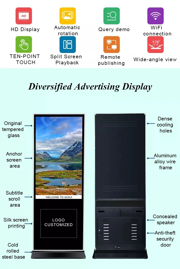 Vertical Digital Signage 4K Display Ad Player Advertising Media Player